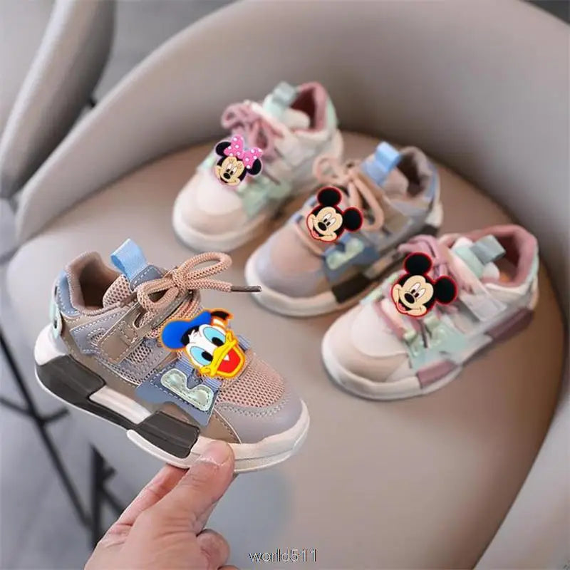 Disney mickey minnie crianças sapatos esportivos bonitos do bebê meninas tênis crianças da criança calçados infantis meninos ao ar livre sapatos casuais